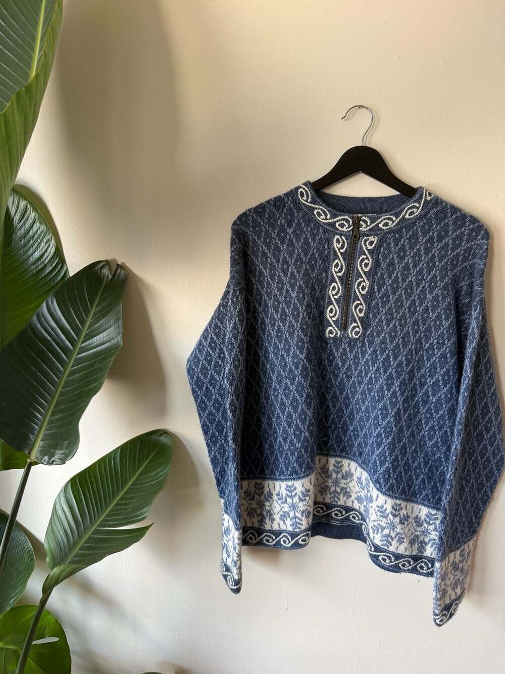 Alpaca Imports Nordic Quarter Zip Sweater Size M Blue Fair Isle
